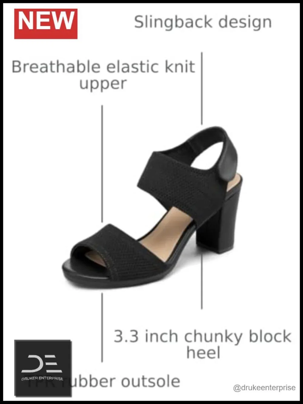 Chunky Block High Heels Elastic Knit Open Toe Slingback Sandals